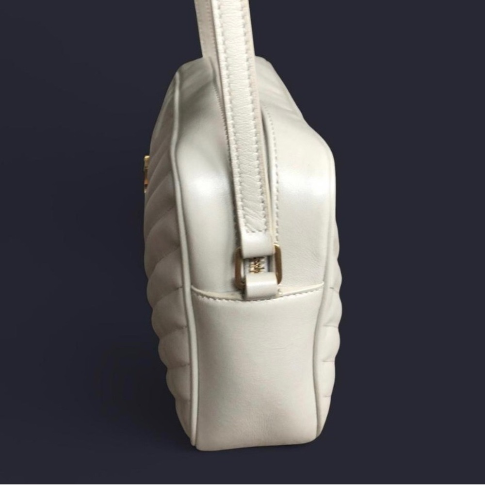 Saint Laurent Cream Quilted Leather Crossbody Camera Bag with Gold YSL - Picture 5 of 16